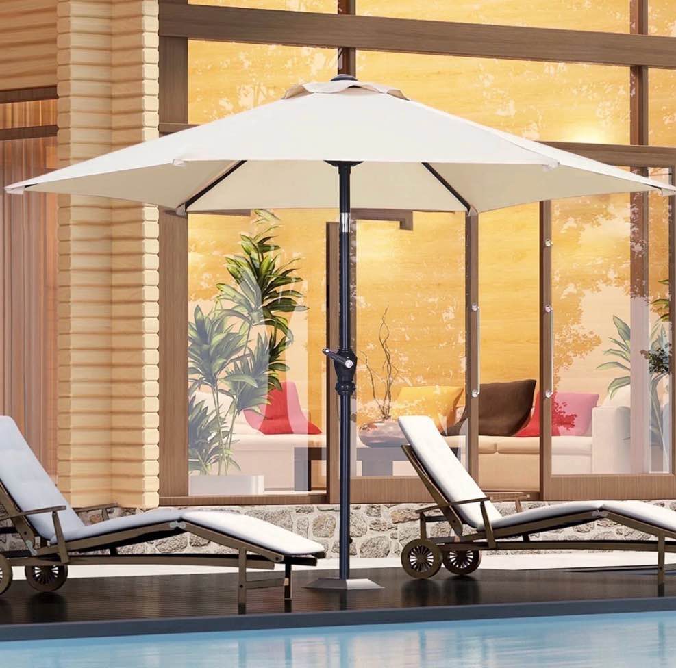 ainfox 7.5ft beige outdoor market patio umbrella with push button tilt and crank waterproof uv protection