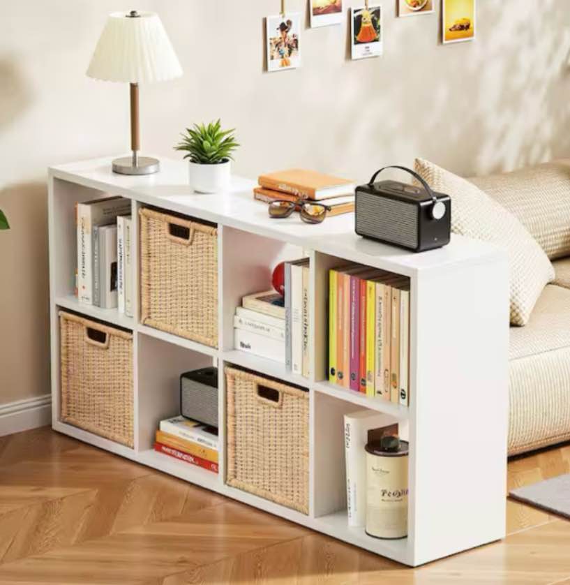 48 in. tall white wood 8-cube storage organizer standard bookcase