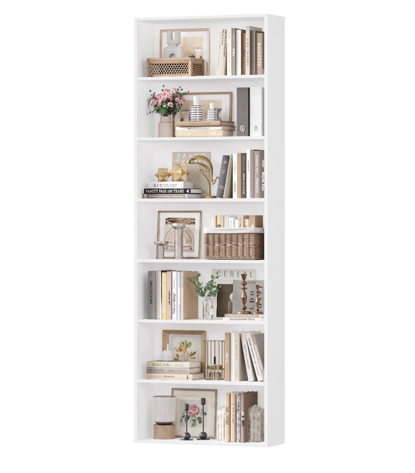 homfa 82" tall bookcases, freestanding display storage shelves, 7-tier open bookshelf for home office living room bedroom, white