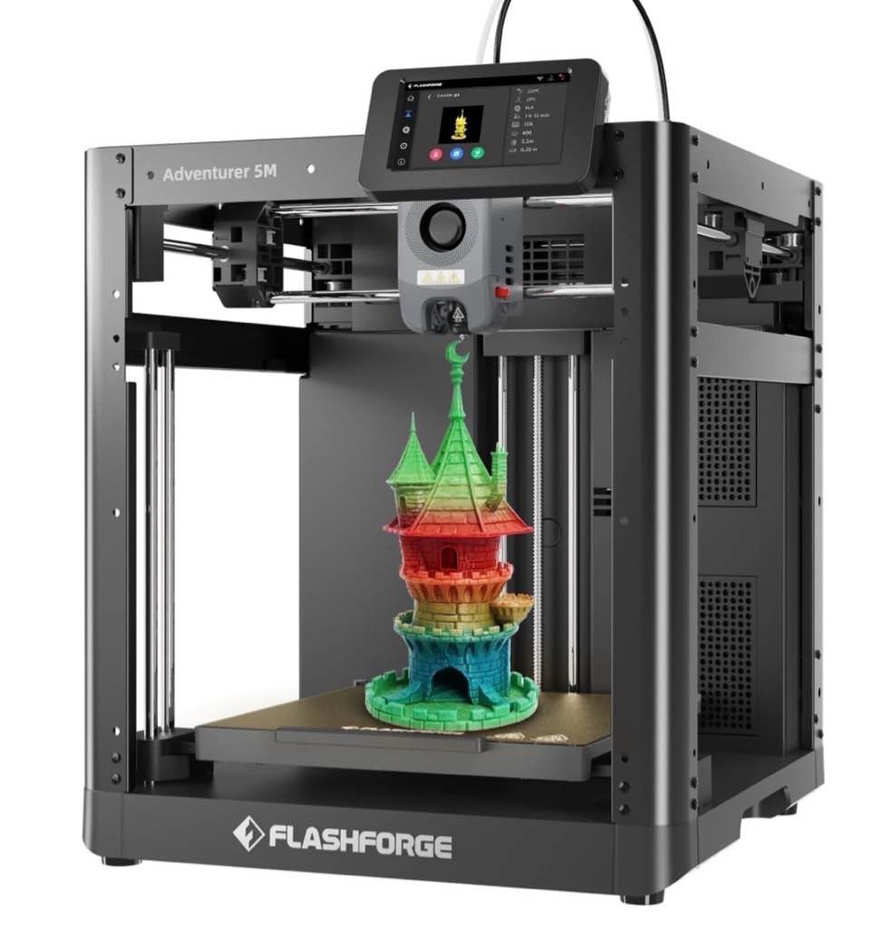 flashforge adventurer 5m 3d printer, fully auto leveling & 600mm/s high speed printing, black
