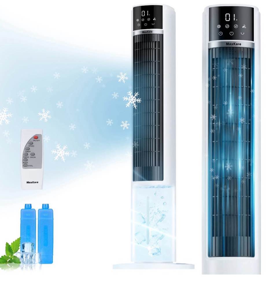 maxkare 40  evaporative air cooler  air circulation 3 mode 12h timer  oscillating tower fan for large room  white