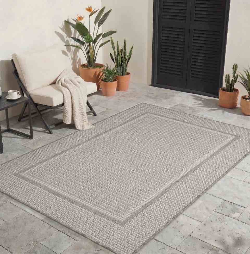 sixhome outdoor rugs 6 x9 patio rug modern bordered indoor outdoor rugs polypropylene washable non shedding easy clean waterproof durable outdoor carpet for porch balcony deck neutral gray