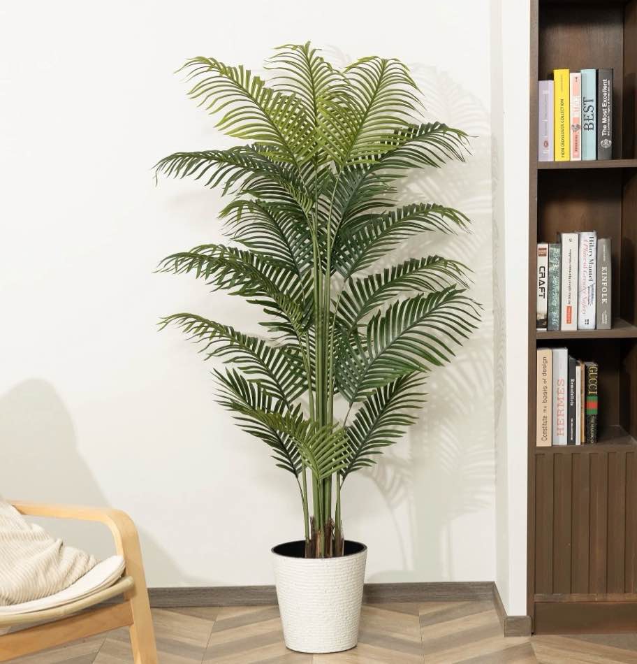 hiplants 6ft artificial palm plants, 6ft fake palm tree, pre potted faux greenry tree for home decor office house living room indoor outdoor, big fake plants fake house plants