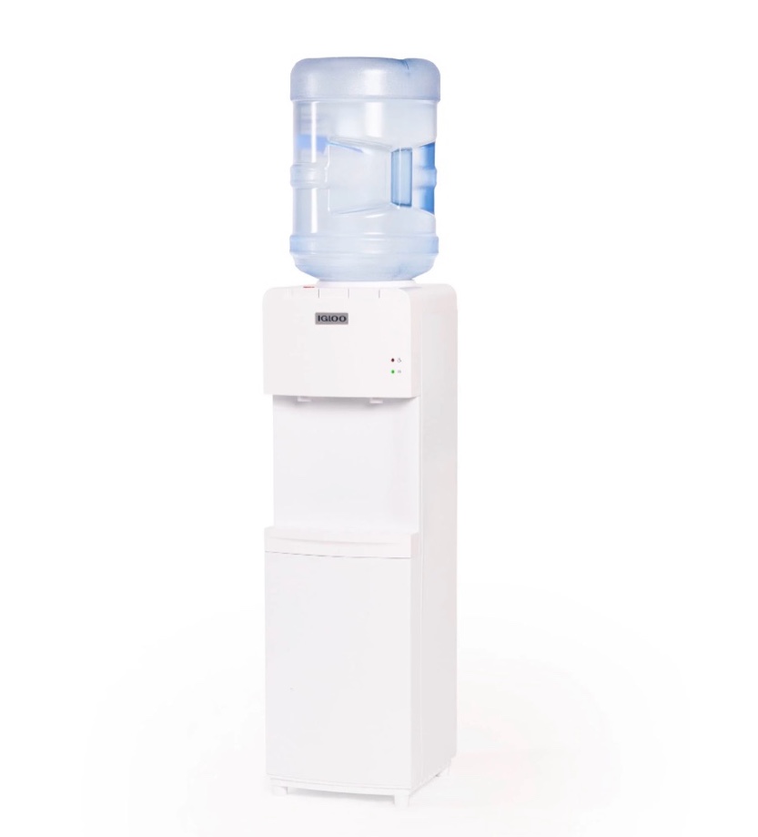igloo top loading water cooler for hot & cold dispenser – white  holds 3 & 5 gallon jugs  child safety lock – for homes  kitchens  offices  dorms