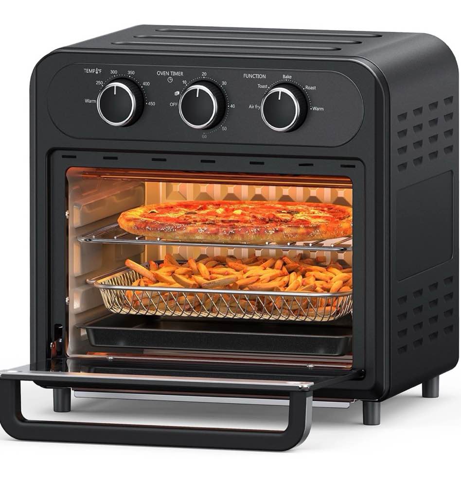 taotronics air fryer 1700w 14.8 quart 5 in 1 toaster oven countertop oil-less cooking stainless steel black