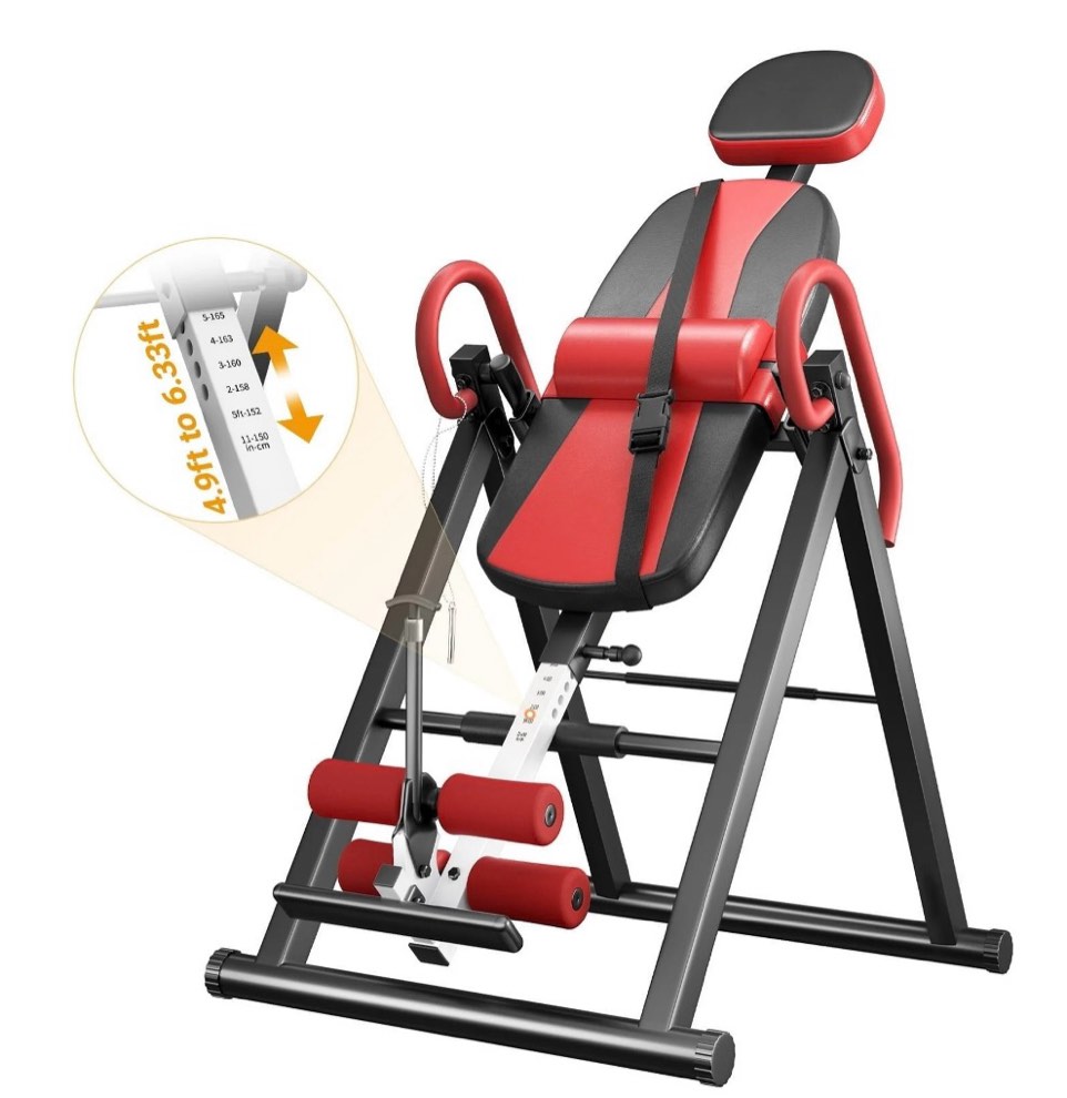 heavy duty inversion table 300lb capacity back therapy reflexology heavy duty foldable back stretcher machine with adjustable protective belt neche table for back pain relief red