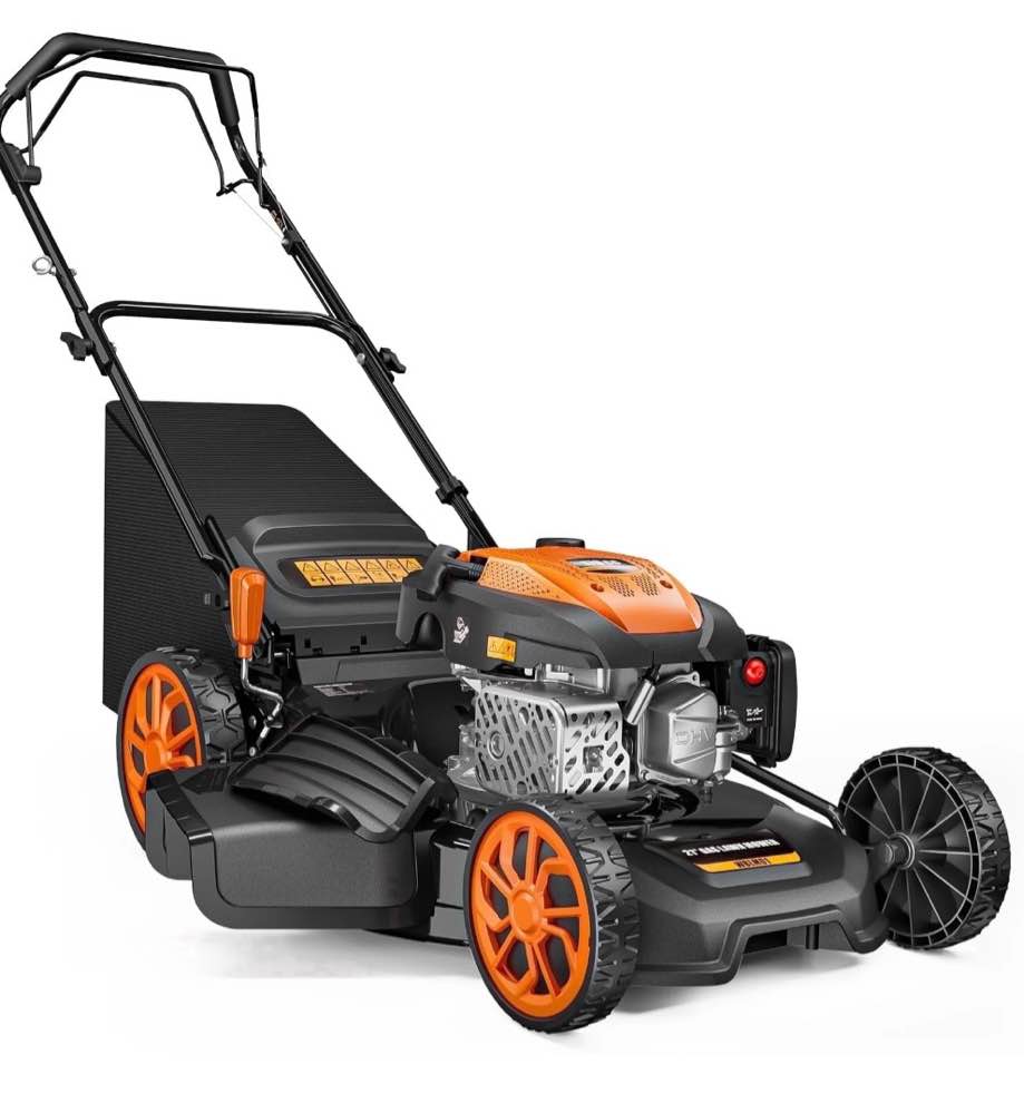 efurden 21" 170cc gas self-propelled lawn mower, 3-in-1, 7-height adjustment, 10" rear wheels, 17 gal bag