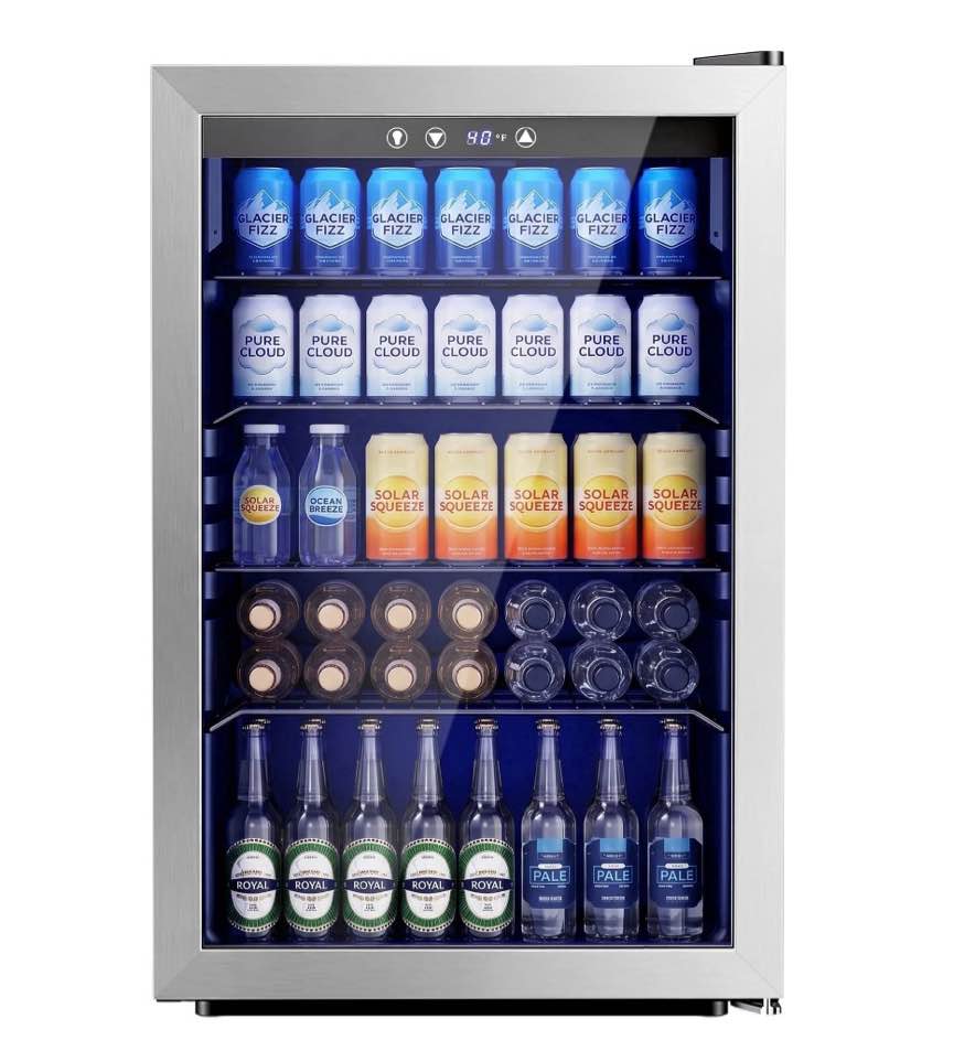 simzlife 150 can beverage refrigerator cooler 4.5 cu.ft drink fridge for soda wine beer adjustable temperature control for home office silver