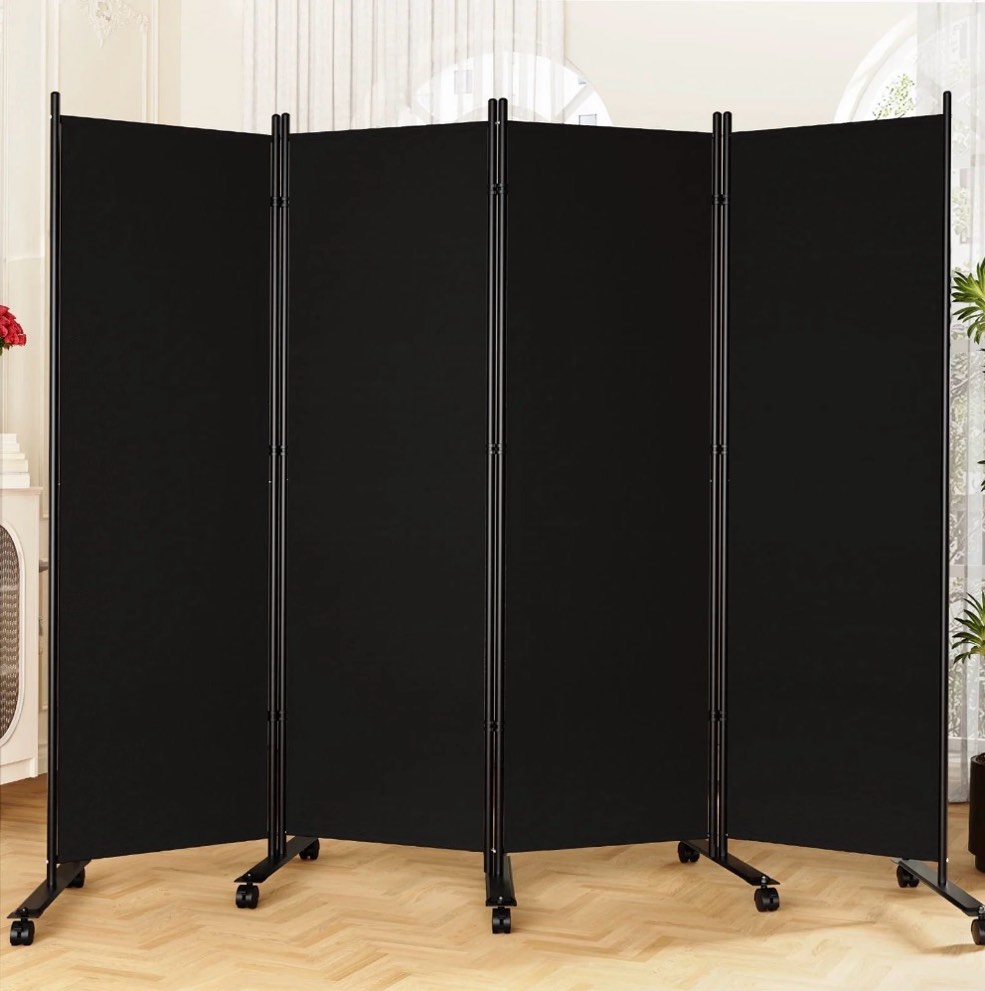 sunally rolling room dividers 6ft 4 panel folding privacy screens with lockable wheels 88 w portable wall divider room separation for porch living room dorm studio office black