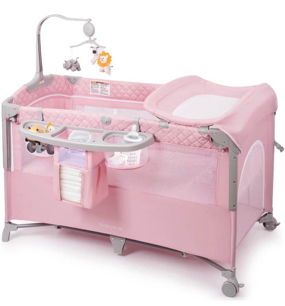 babyeap 5-in-1 baby bassinet with playard mode & changing table,bedside sleeper for newborns and infants,pink