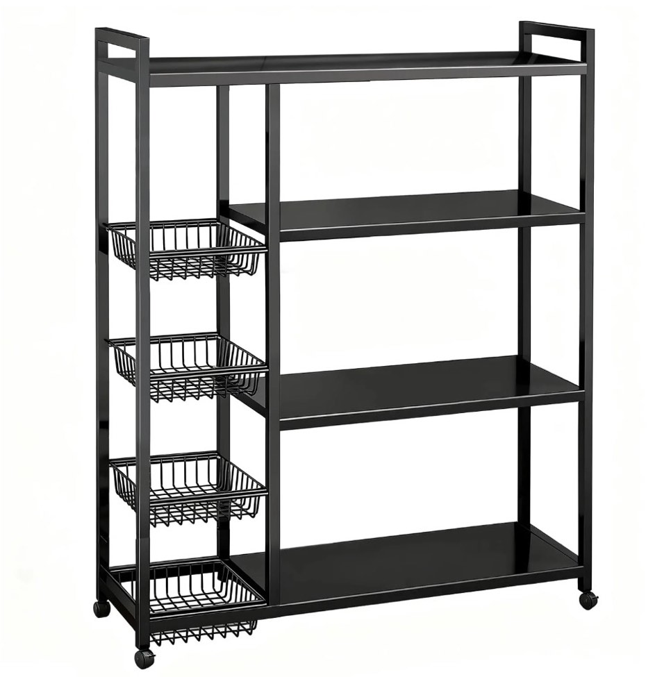 movable wire rack, heavy-duty 4-tier storage shelf with 4 baskets and wheels, metal shelves organizer for kitchen, bathroom, office, garage, 39.37''l*12.59''w*53.14''h