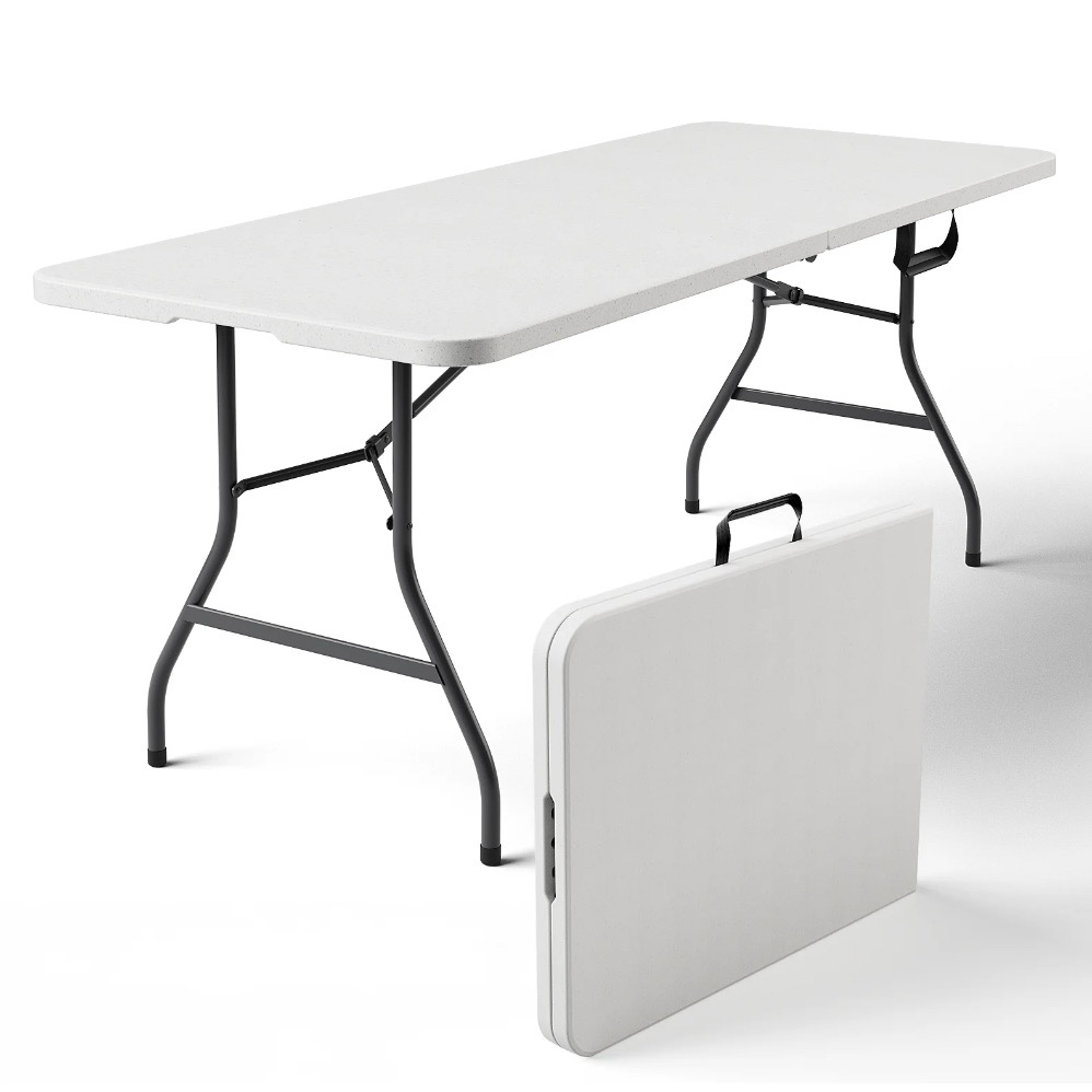haicube 6ft folding table, heavy duty portable table, waterproof hdpe, foldable for picnic, party, camping, dining, bbq, indoor & outdoor, white
