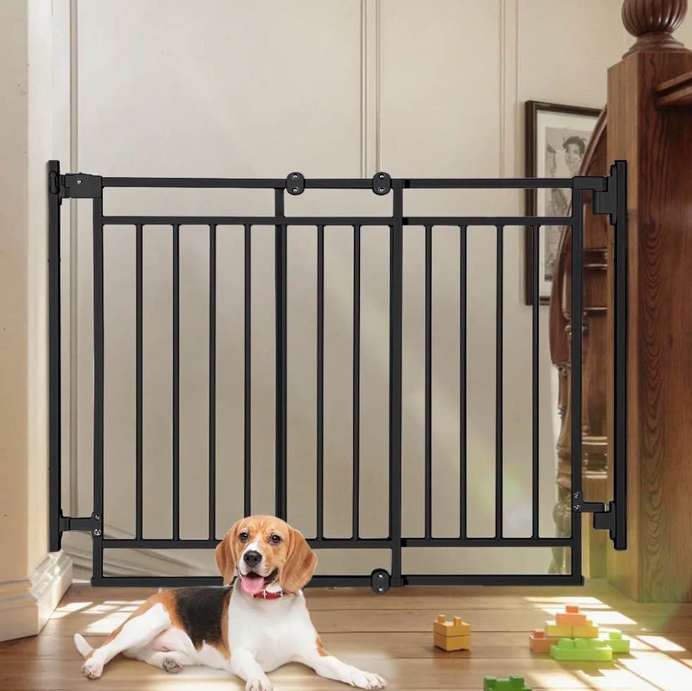 kingso 29.5"-40.5" extra wide 30" tall adjustable auto close metal pressure baby gate with swing door for doorway stairs, long large, black