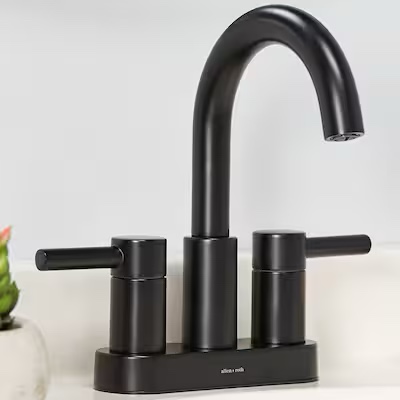 allen + roth harlow simplefit matte black 4-in centerset 2-handle watersense high-arc