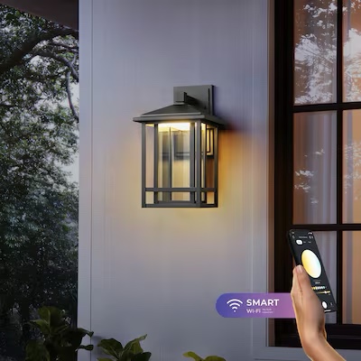 globe electric 13.03-in h matte black hardwired integrated led outdoor wall light