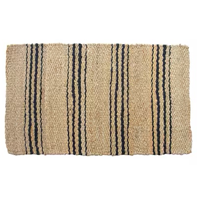 Condition photo showing As Is for allen + roth scatter rugs 2 x 4 (ft) loomed jute natural rectangular indoor stripe rustic not