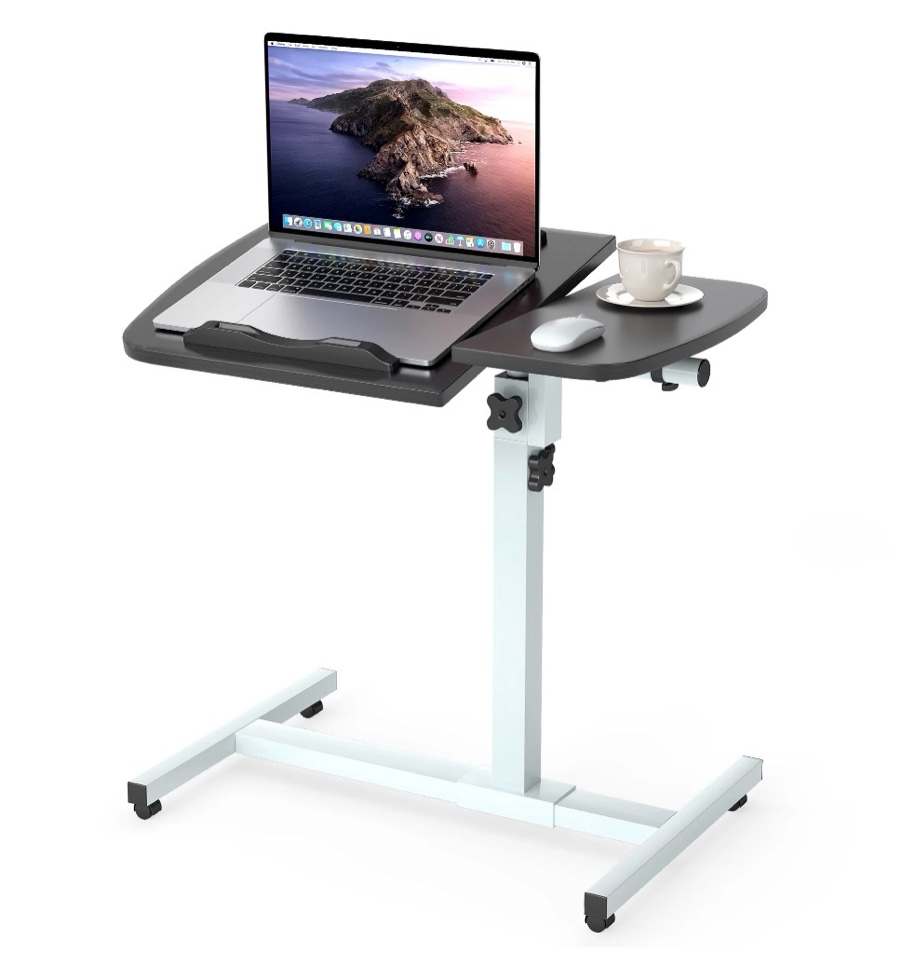 furnibear small mobile standing desk, height adjustable table with wheels, rolling desk with rotatable tilting desktop, for home black