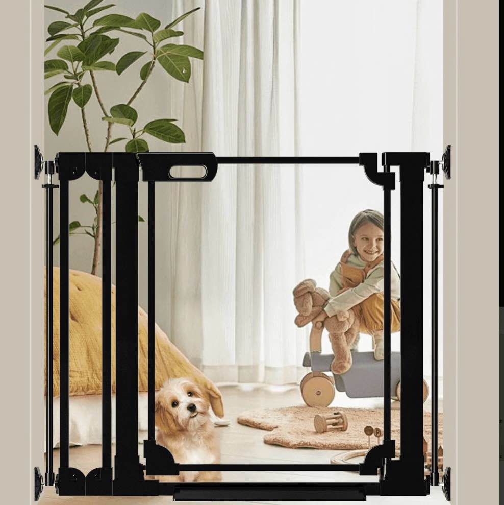 fairy baby clear baby gate for doorway 29-38 in wide pressure mounted baby safety gates black