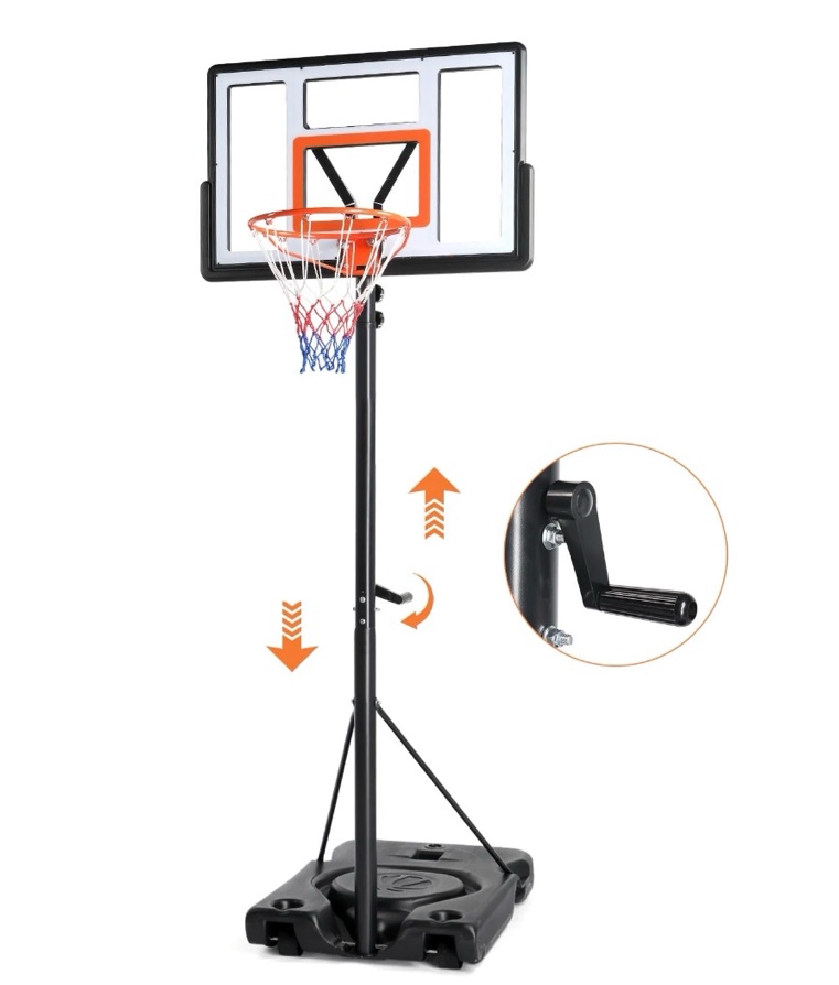 ktaxon 44in portable basketball hoop outdoor with simple adjustable handle, 7.3-10ft kids basketball hoop goal indoor outdoor