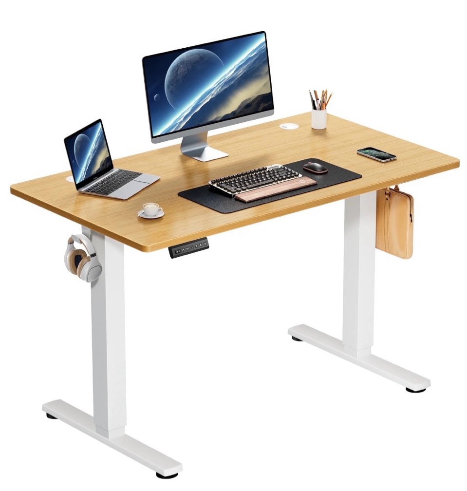 edx electric standing desk, height adjustable desk, 40 x 24 inches ergonomic stand up desk with memory preset for home office, natural