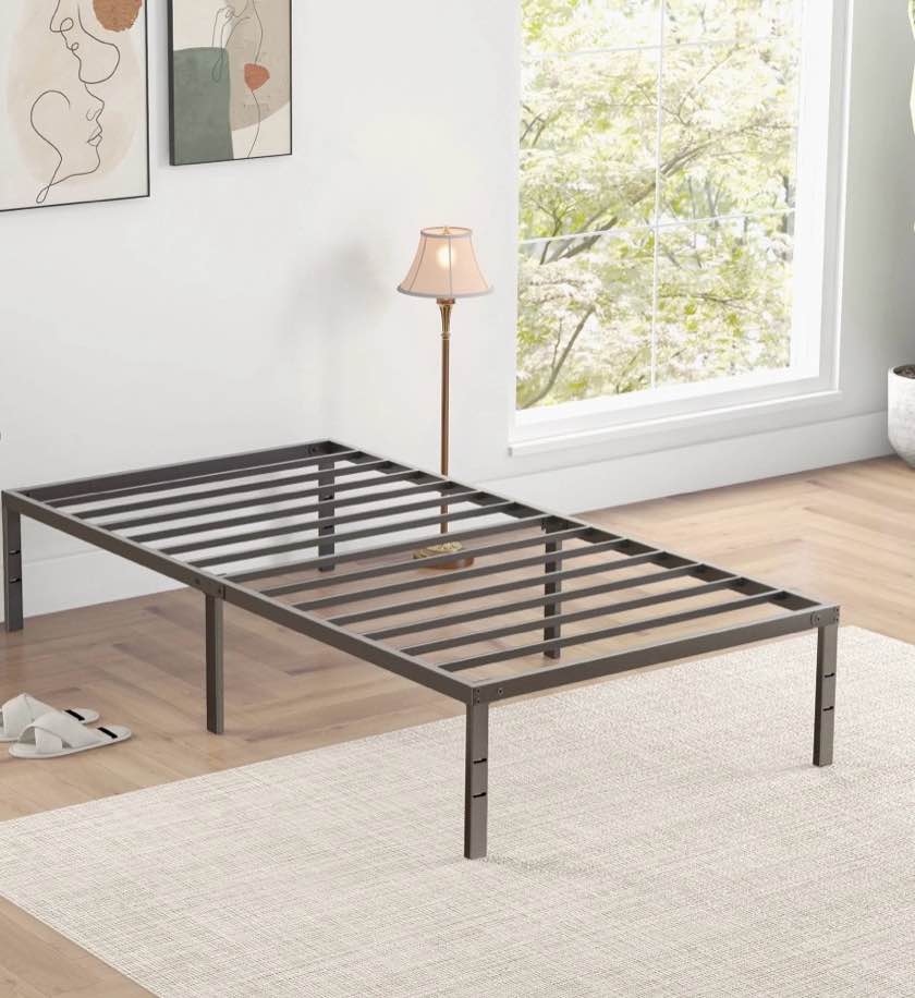 edx heavy duty metal twin bed frame with under bed storage - 14 inches high, sturdy steel slat support, no box spring required, platform bed frame