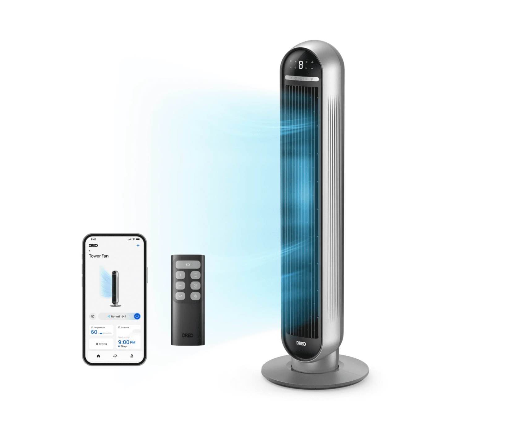 dreo 36 smart tower fans for home 28ft/s velocity 20db quiet bedroom fan 90° oscillating fan led display 4 modes 8 speeds 8h timer works with wifi control 2026 upgraded