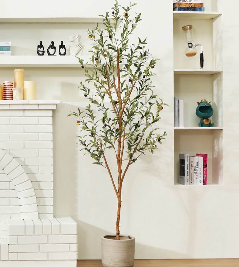 dr.planzen 6 ft artificial olive plants with realistic leaves and natural trunk, silk fake olive tree in black plastic pot, faux olive tree for office home