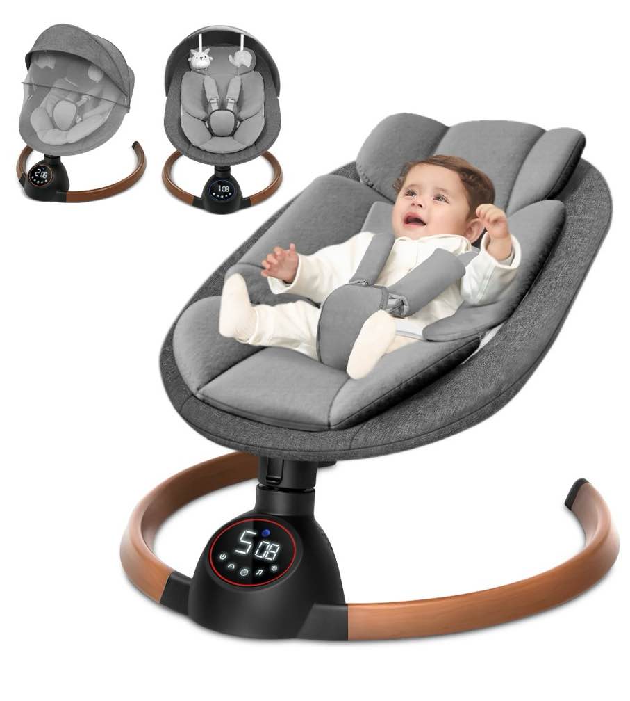 Babyeap Baby Swing for Infants,Bluetooth Control 5-point Harness Newborn Swing?5 Sway Speed, 10 Lullabies(Light Gray)