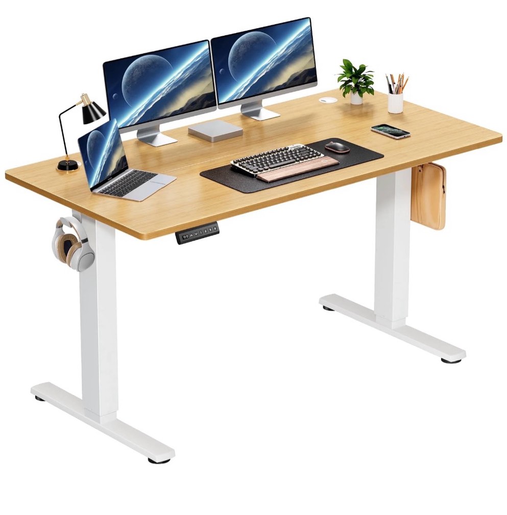 edx Electric Standing Desk, Height Adjustable Desk, 55 x 24 Inches Ergonomic Stand up Desk with Memory Preset and T-Shaped Metal Bracket for Home Office