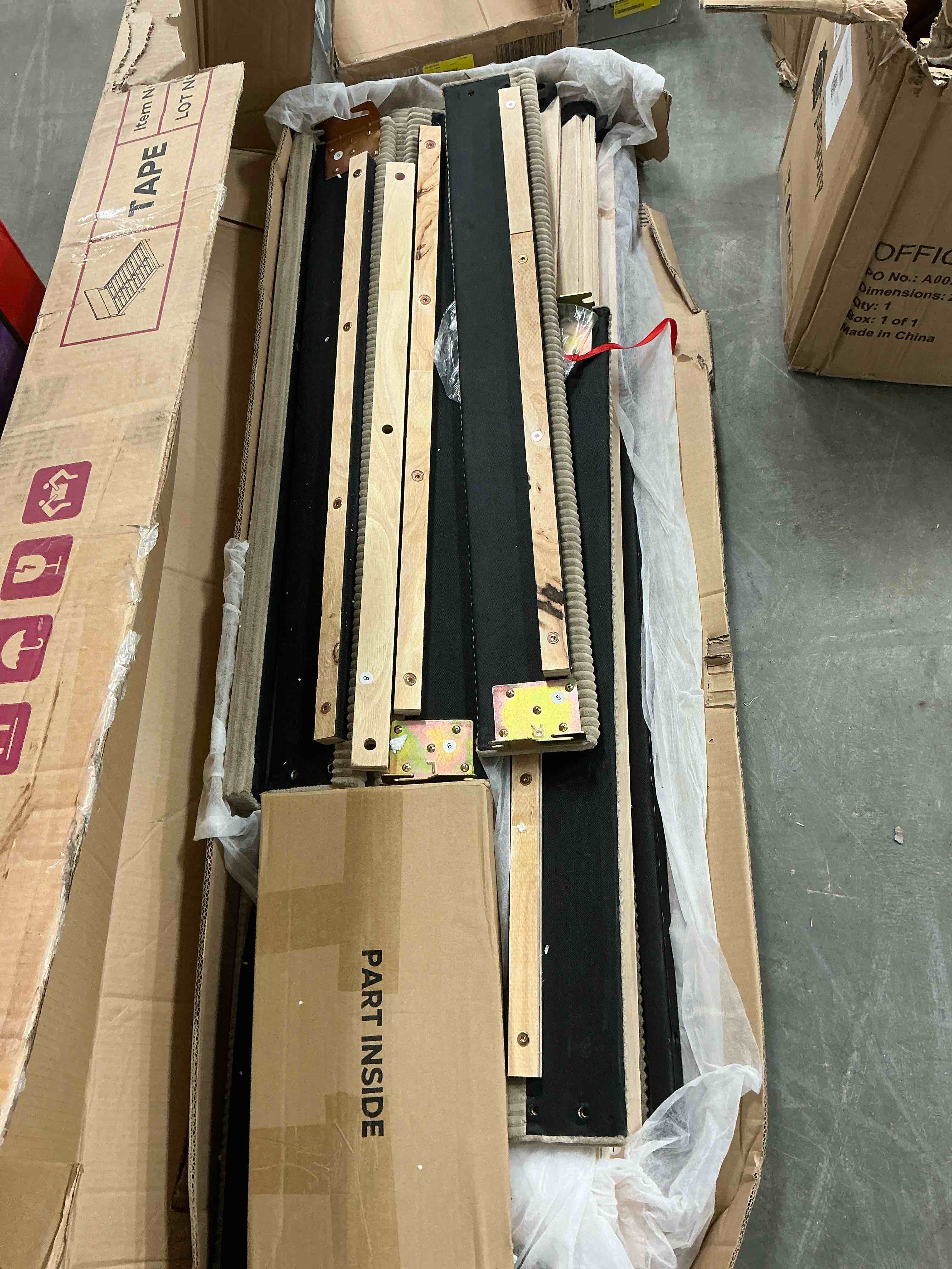 Condition photo showing Good Condition for Bestier Corduroy Upholstered Queen Bed Frame with Adjustable Headboard, Platform Bed Frame with LED Light, Solid Wood Slats, No Box Spring Needed, Beige