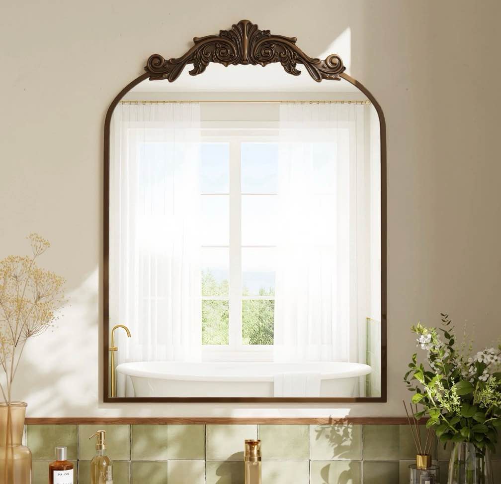 Beautypeak 32"X 22" Vanity Wall Mirror Decorative Vintage Arch Bathroom Mirror,bronze 22" X 32"