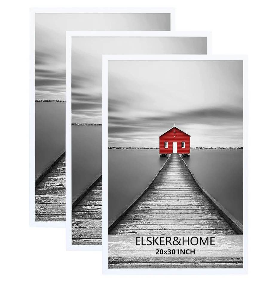 ELSKER&HOME 20x30 Frame 3 Pack White 20x30 Poster/Picture Frame for Horizontal or Vertical Wall Mounting Sturdy and Scratch-proof