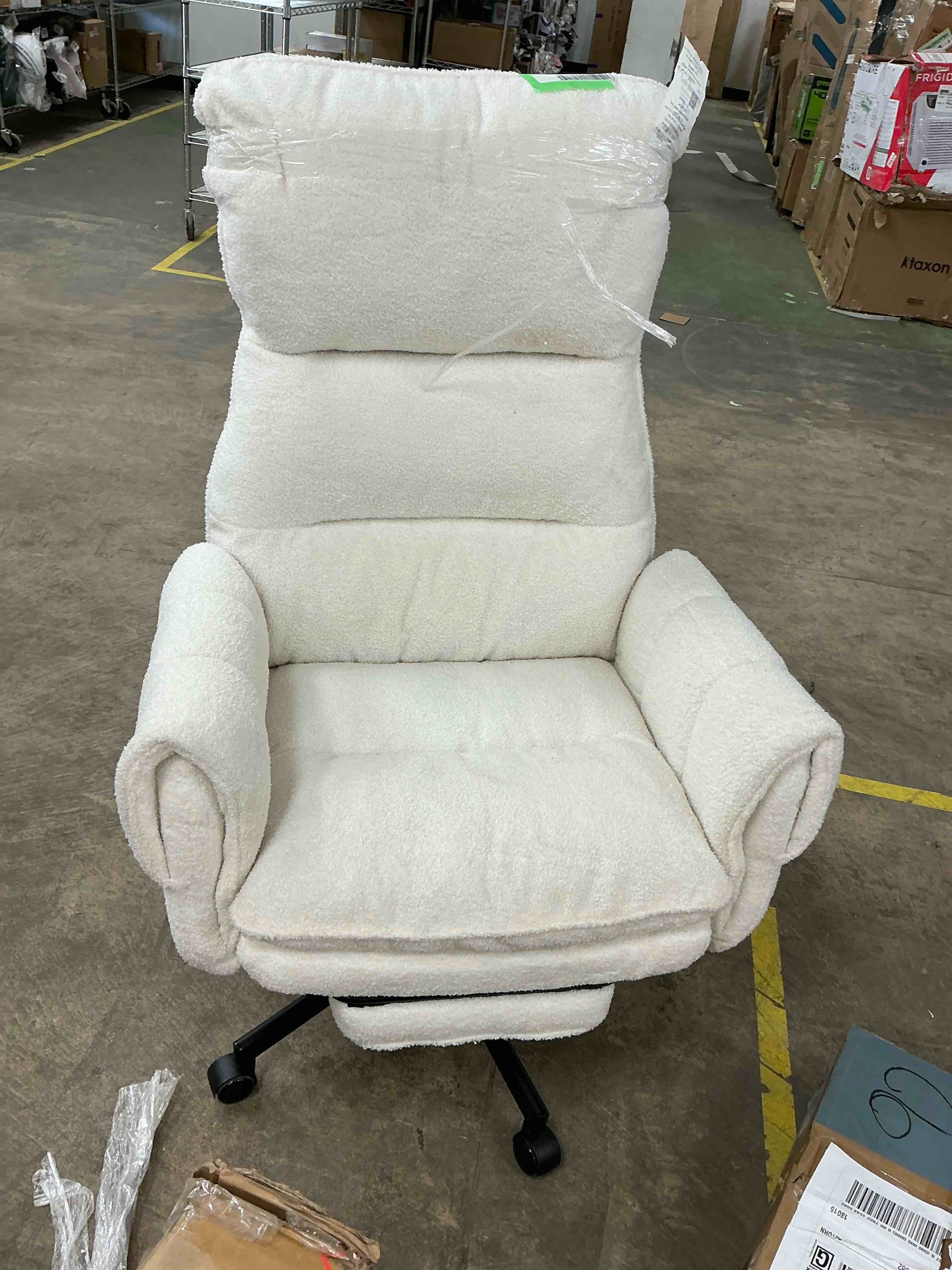 Condition photo showing Good Condition for Big and Tall Office Chair, Cloud Teddy Plush Swivel Desk Chair with 6-Level Adjustable Armrests, Home Ergonomic Executive Office Chair, Beige