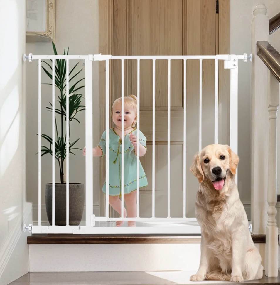 Baby Safety Gate, Baby Gates for Top Stairs Doorway, 29.5''- 40.5''Wide Pressure Mount, White