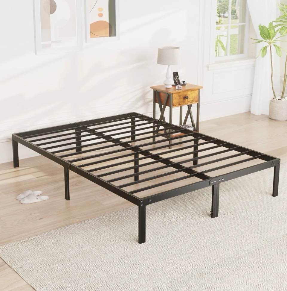 edx King Size Bed Frame with Ample Storage Space, Sturdy Steel Slat Support, 14-Inch Height, No Box Spring Needed, Heavy-Duty Metal Platform