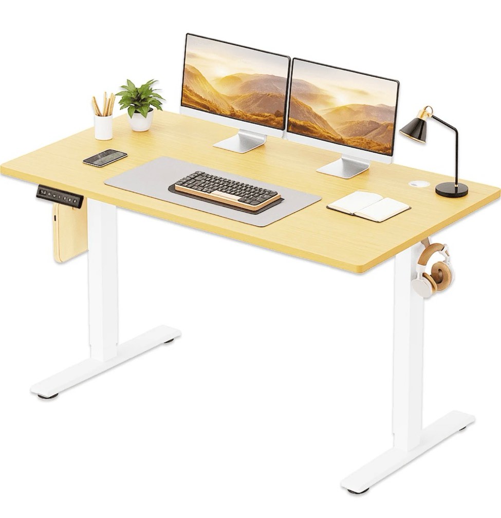 CONCETTA Electric Height Adjustable Desk, 55"x24" Ergonomic Sit Stand Workstation, One-Touch Lift Home Office Desk, Oak