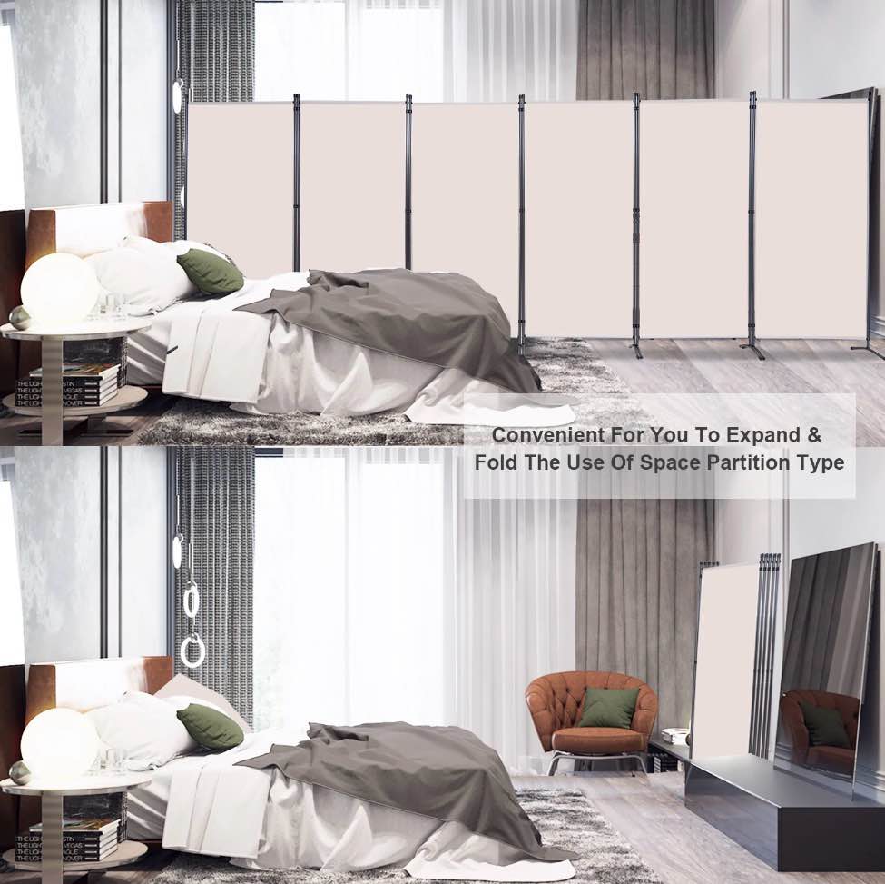 YASRKML Portable Folding Privacy Screen for Office Steel Frame & Polyester Fabric Beige  6 Count