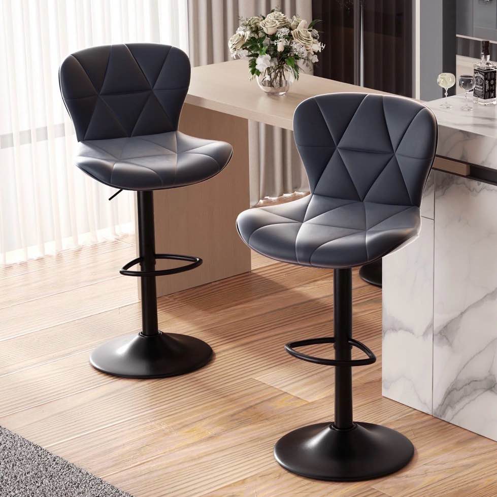 Hawsaiy Modern Bar Stools , Adjustable Faux Leather Upholstered Swivel Bar Stools, Counter Height Bar Chairs With Back For Kitchen Island, Dar