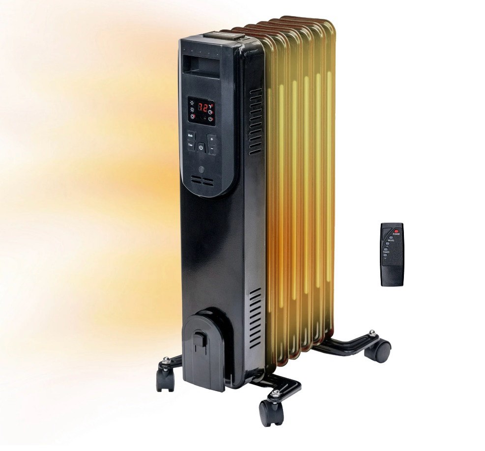 comfort zone electric oil filled radiator space heater  remote control  never refill  digital display  adjustable thermostat  tip-over switch & overheat protection  home & office  1 500w  mg-mtoh907l