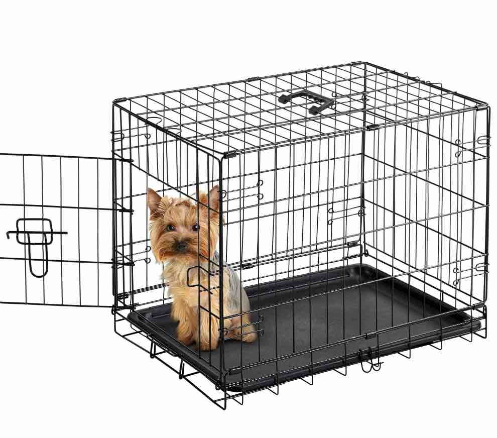 edx small dog crate, 24" single door folding metal wire dog cage with plastic leak-proof pan tray