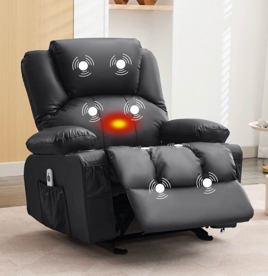 bosmiller massage rocker recliner chair with vibration massage and heat ergonomic lounge chair for living room with rocking function and side pocket  2 cup holders  usb charge port brown