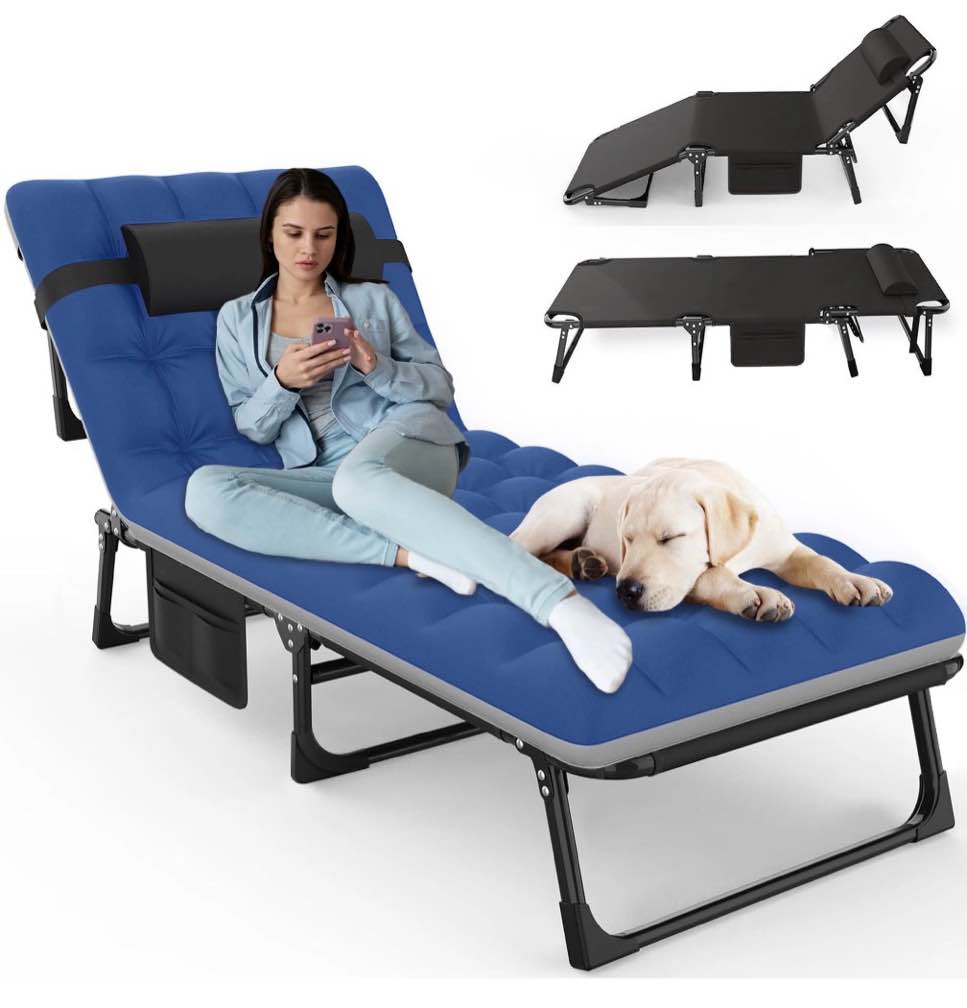 gvdv portable folding camping cot with mattress, 29" wide multi-position folding chaise lounge chair, oversized folding bed sleep cot for outdoor, home, office