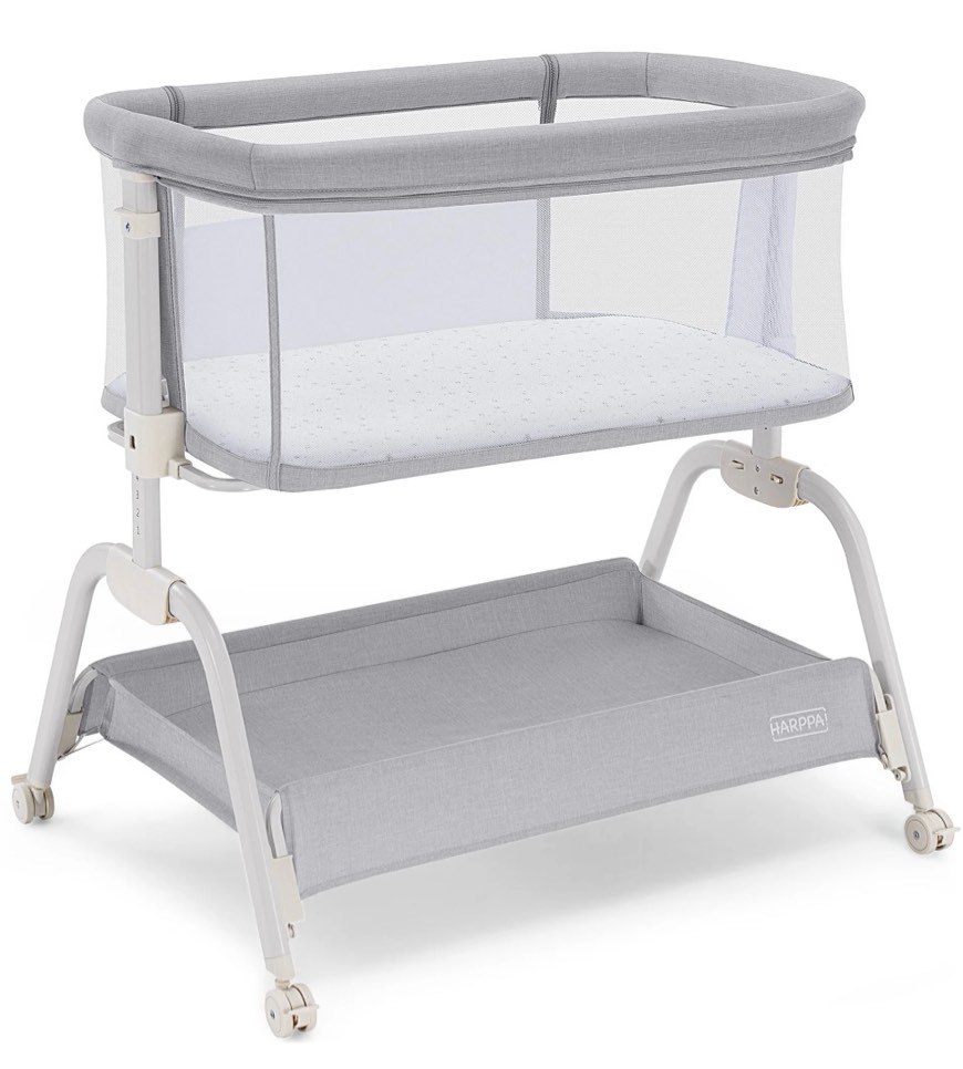 harppa baby bassinet bedside sleeper, 6 height adjustable baby bassinet for infants, grey