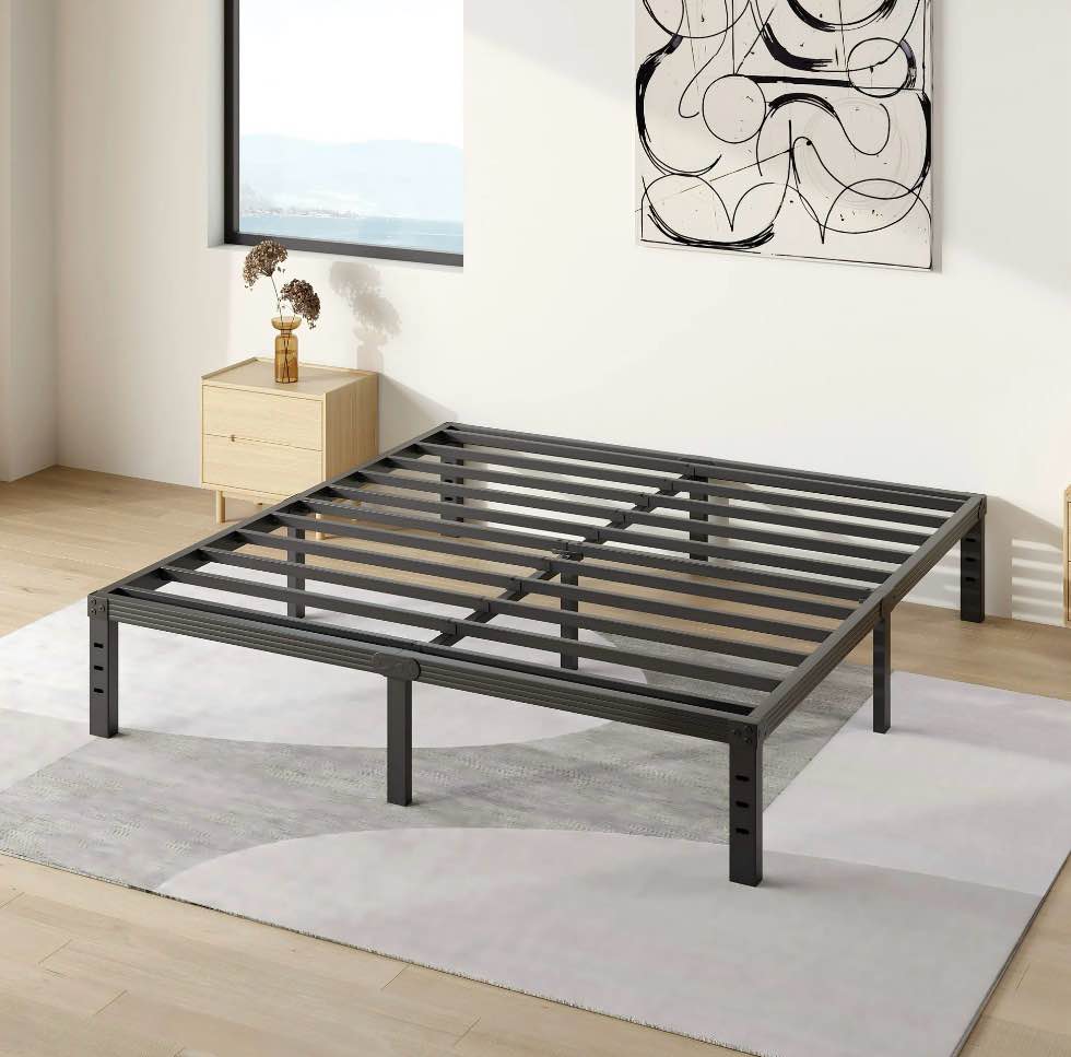 comasach 14 inch king bed frame, easy assembly, no box spring needed, heavy duty metal platform king size, noise free, black