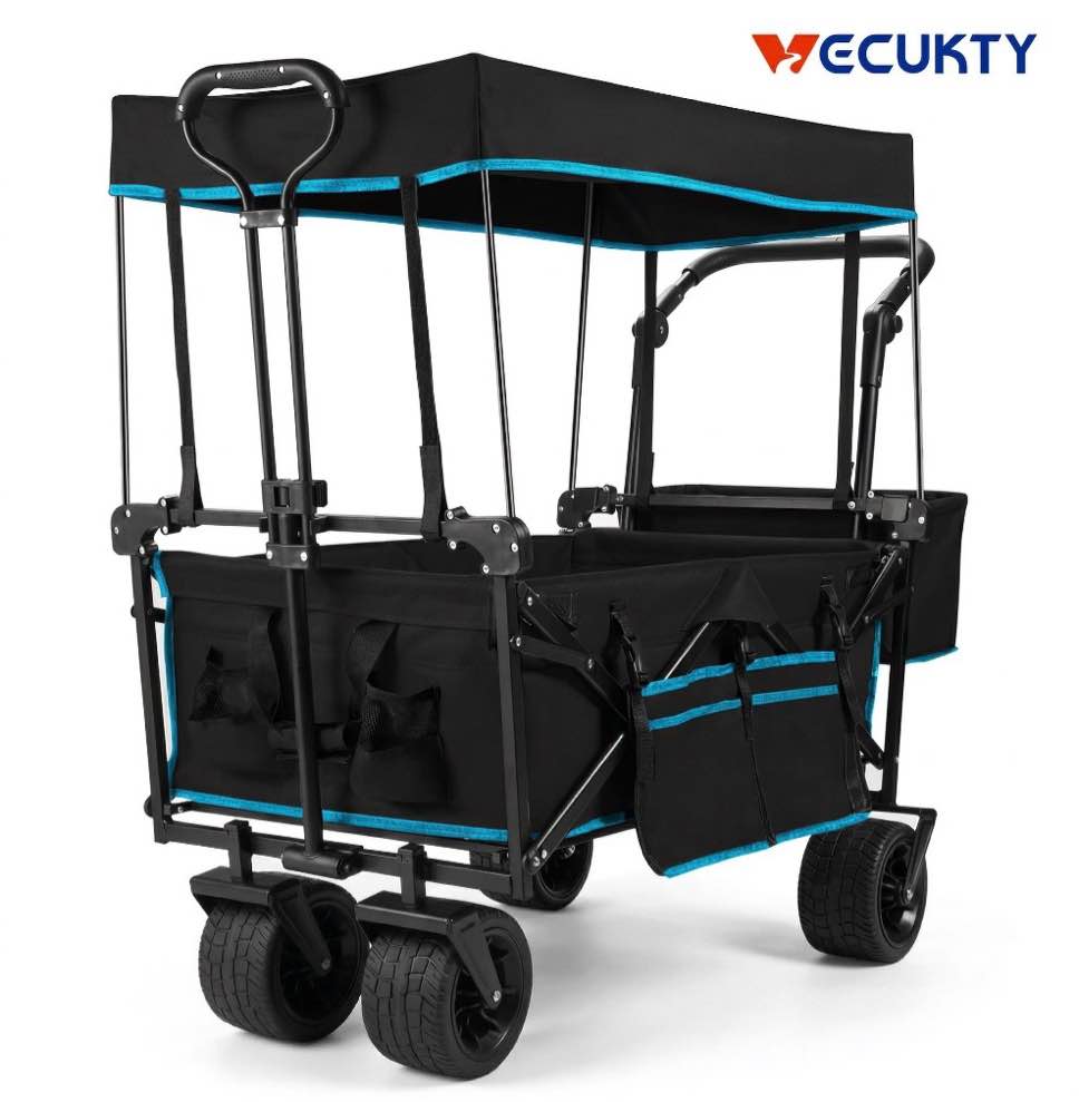 vecukty collapsible garden wagon cart with removable canopy black