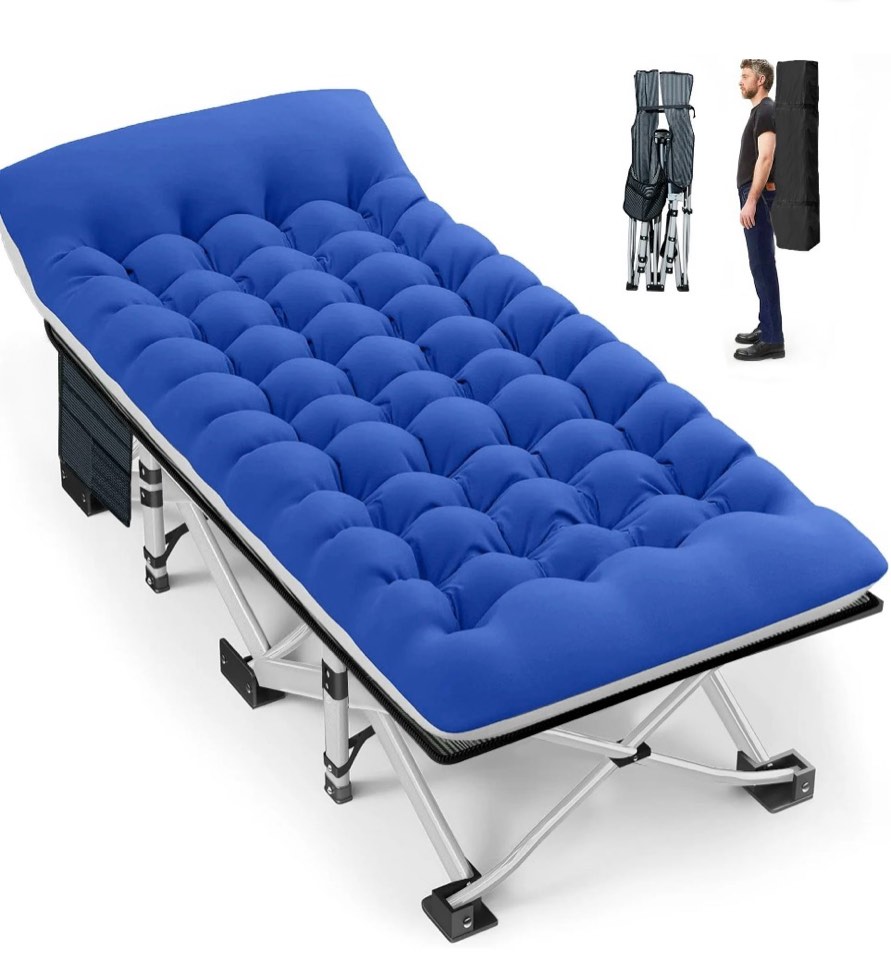 gvdv folding camping cot with 2 sided comfort mattress, 75*28 inch double layer oxford fabric folding bed, portable sleeping bed cot for camp office nap beach travel