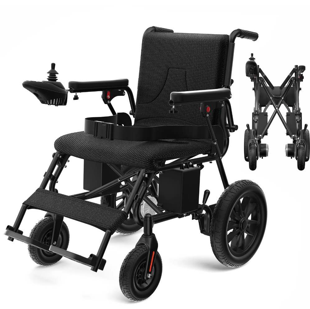 coolhut 15+ miles foldable electric wheelchair for seniors, all terrain motorized power wheelchair with 2 detachable battery, intelligent brake, 350lbs, 500w motors, black
