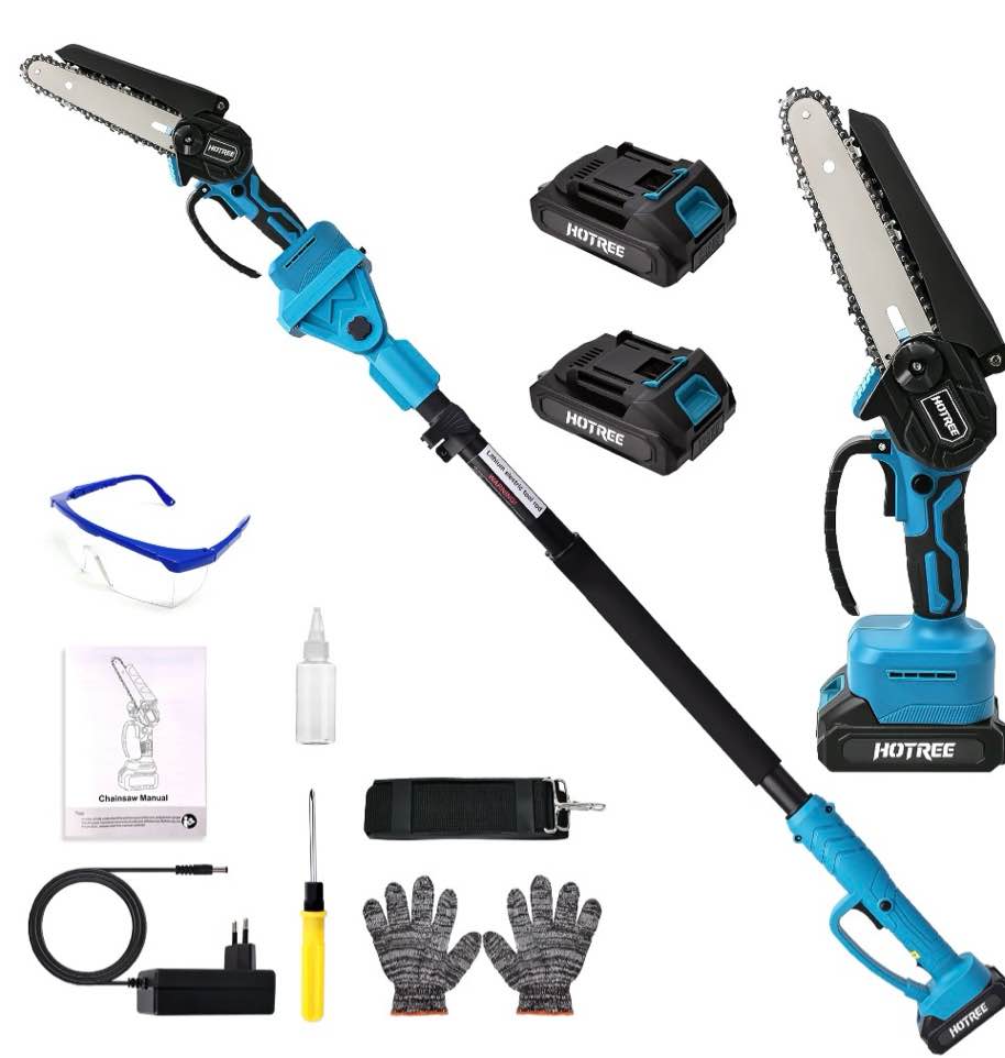 hotree 2 in 1 cordless pole saw, 6-inch pole chainsaw mini handheld chainsaw, 15 ft extension pole saw for effortless tree trimming