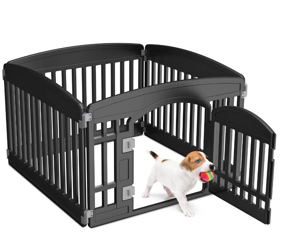 concetta plastic dog playpen 24 inch, 4-panel pet fence for small dog, black