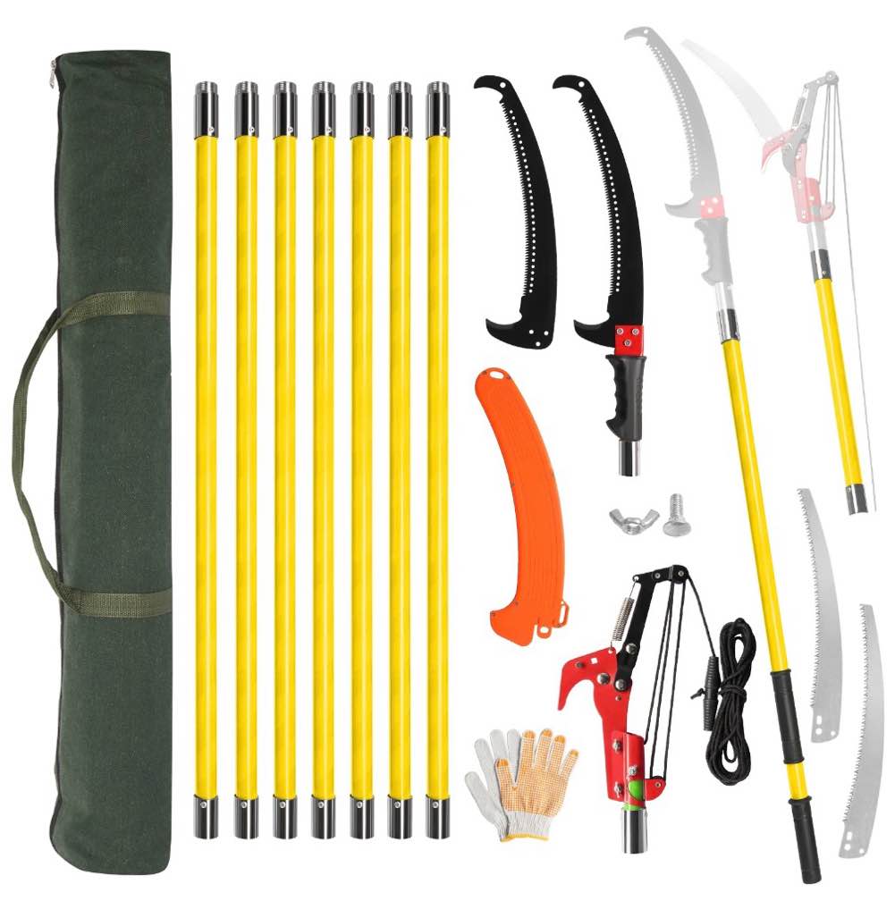 ktaxon 30ft manual pole saw, lightweight tree trimmer with steel blade for branch cutting, green